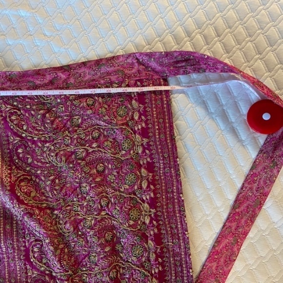 Indian Sari Silk Hand Beaded Wrap Around Skirt. OS EUC Quality Workmanship PINK! - Picture 6 of 16